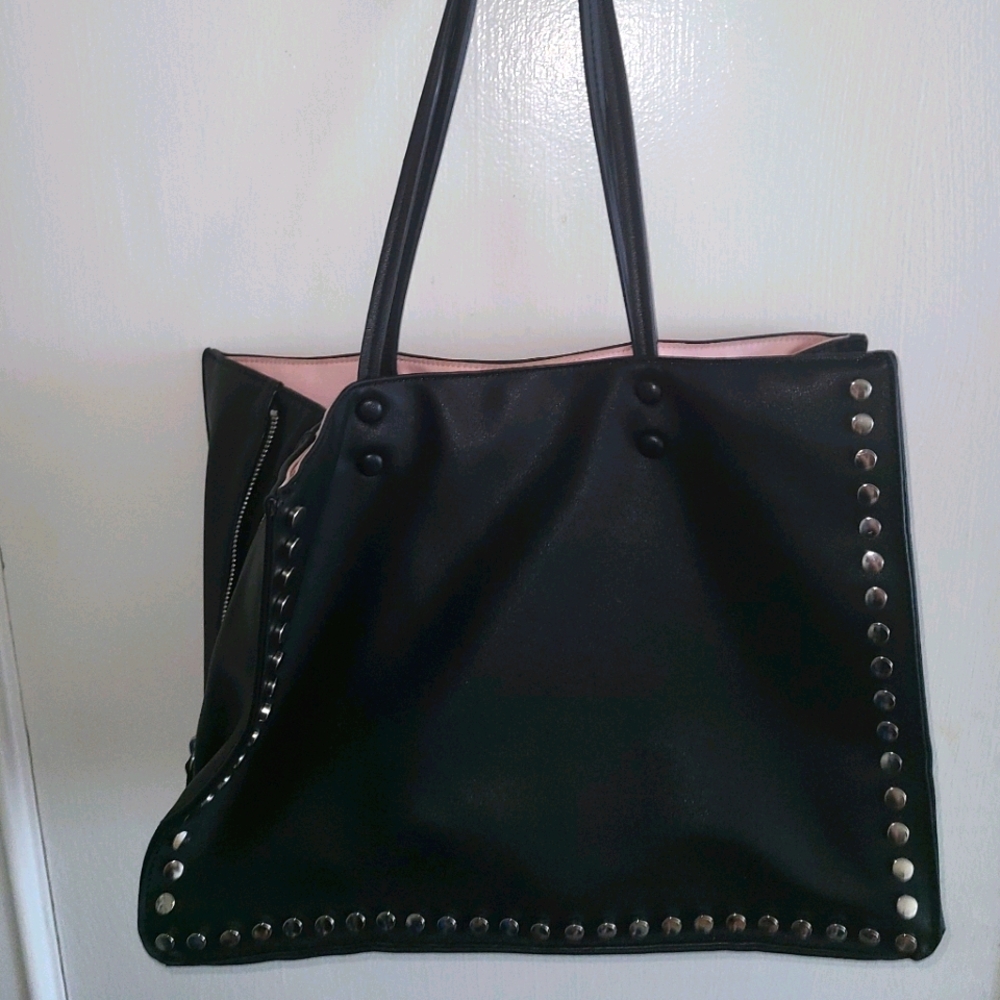 Black studded tote bag purse
